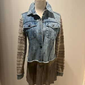 Ramy Brook NWT Denim Jacket with Crochet Knit Sleeves.  XS